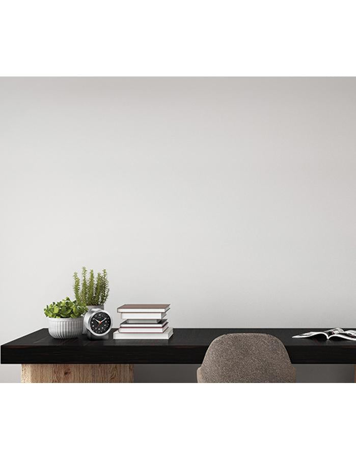 Citizen Workplace Round Silver-Tone Clock w/ Black Oak Base - Bluetooth Speaker - CC3000A
