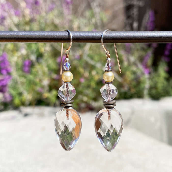 Clear glass and crystal dangle earrings from Owen Glass Collection featuring elegant, transparent design and intricate detailing.