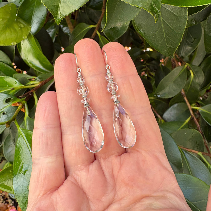 Elegant clear glass and crystal drop earrings from the Owen Glass Collection, featuring a sophisticated cabaret design.