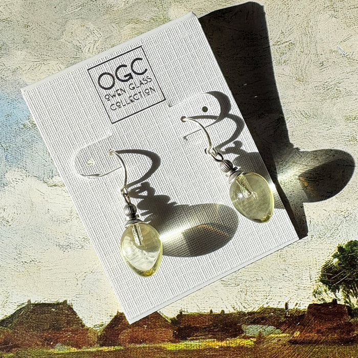 Clear yellow German glass drop earrings with mini berry design by Owen Glass Collection.