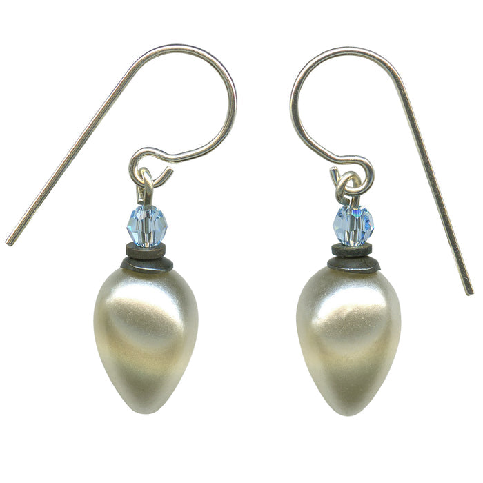 Owen Glass Collection Clouds 23 glass pearl earrings featuring delicate cloud-shaped design and lustrous glass pearls.