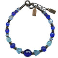 Cobalt blue Czech glass and aqua crystal bracelet from Owen Glass Collection, featuring vibrant beads and intricate design.
