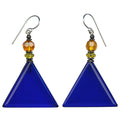 Cobalt blue geometric German glass drop earrings from Owen Glass Collection, featuring stylish faceted glass design.
