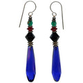 Cobalt blue prism earrings from Owen Glass Collection featuring geometric glass design and silver hooks.