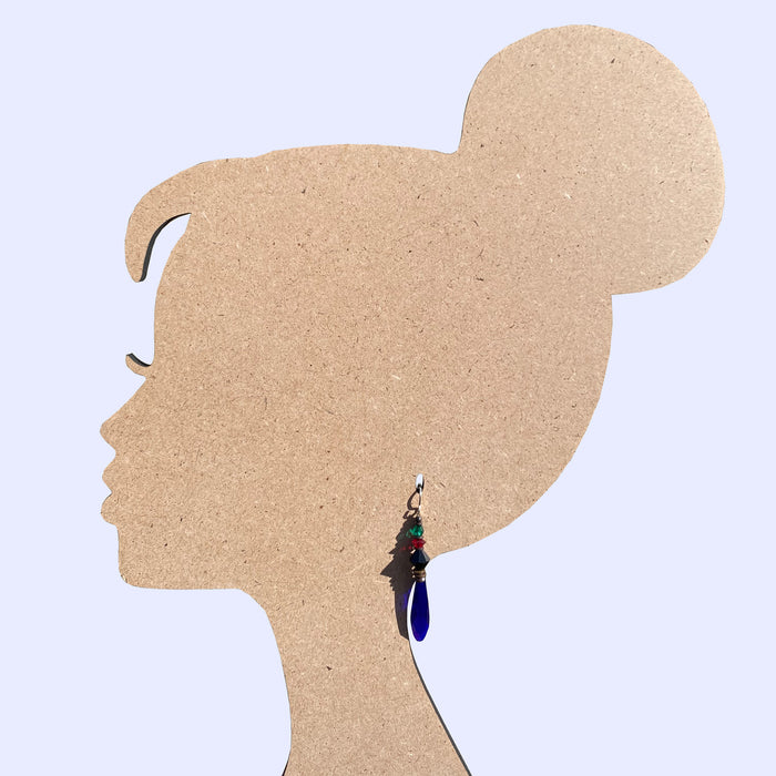 Cobalt blue prism earrings from Owen Glass Collection featuring geometric glass design and sterling silver hooks.