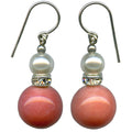Coral antique Czech glass and pearl earrings from Owen Glass Collection, featuring elegant, handcrafted jewelry design.