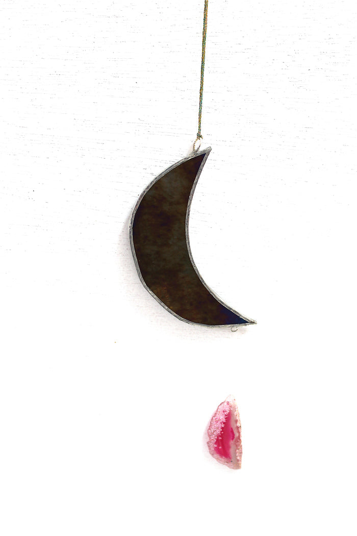 crescent mooncatcher: iridescent rainbow black with agate charm