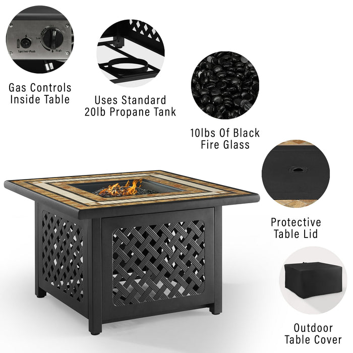 Crosley Furniture Tucson Outdoor Propane Fire Pit Table for Outside Patio Backyard Deck, 50,000 BTU - Brand New