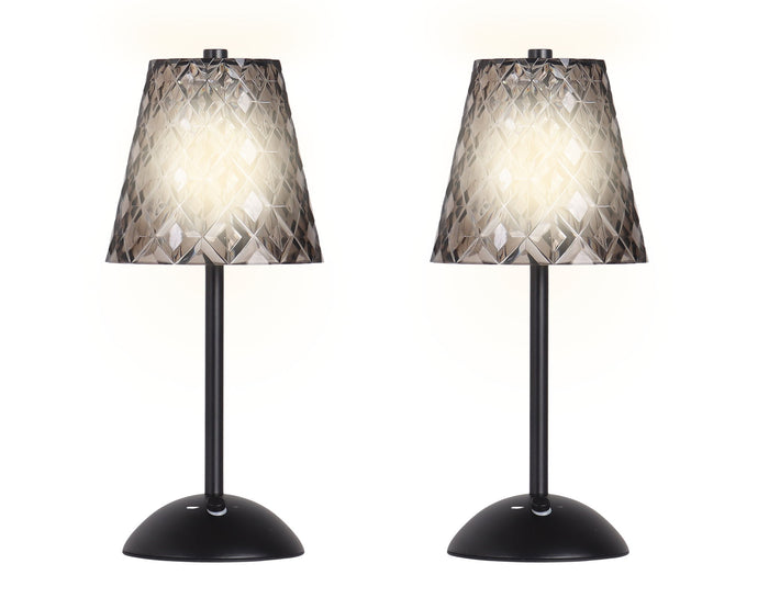 "Crystal Radiance II" Rechargeable LED Metal Accent Lamp (Set of 2) - Matte Black / Smoke