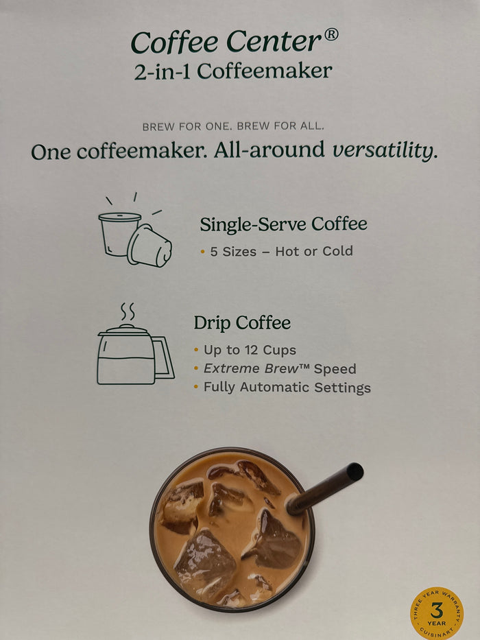 Cuisinart 2-in-1 Coffeemaker, 12 Cup Capacity, Single Serve, Hot or Iced - Brand New - Open Box