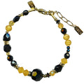 Owen Glass Collection Czech glass and Austrian crystal bracelet with goldfinch charm, featuring sparkling beads and intricate design.