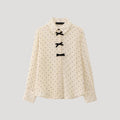 MEELANO Damebluse Med Polkaprikker Og Butterfly Langærmet Chiffonskjorte Beige