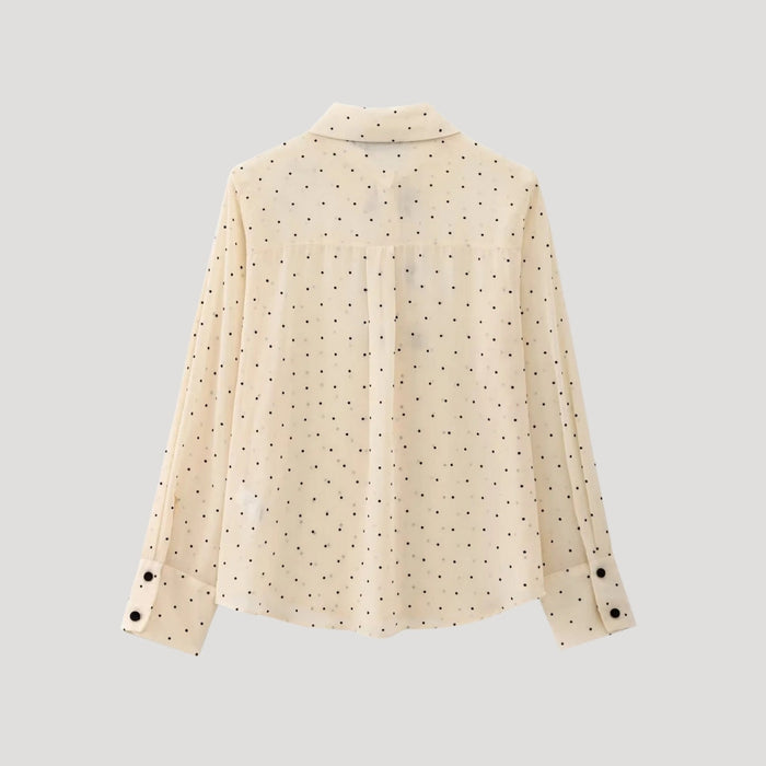 MEELANO Damebluse Med Polkaprikker Og Butterfly Langærmet Chiffonskjorte