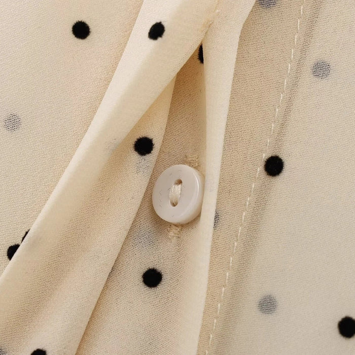 MEELANO Damebluse Med Polkaprikker Og Butterfly Langærmet Chiffonskjorte