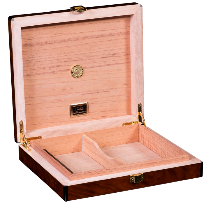 DANIEL MARSHALL DESK-TRAVEL HUMIDOR IN PRECIOUS BURL PRIVATE STOCK SALE HUMIDOR