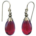 Dark pink German glass drop earrings with seedpod design from Owen Glass Collection, featuring elegant, handcrafted jewelry.