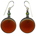 Dark Topaz glass earrings with green crystal accents and bronze "Windows 8" design from Owen Glass Collection.