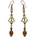 Dark topaz glass and gold filigree earrings from Owen Glass Collection featuring intricate plum-colored design.