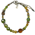 Owen Glass Collection beaded bracelet with dark topaz and olivine crystals, featuring intricate beadwork and a natural-inspired design.