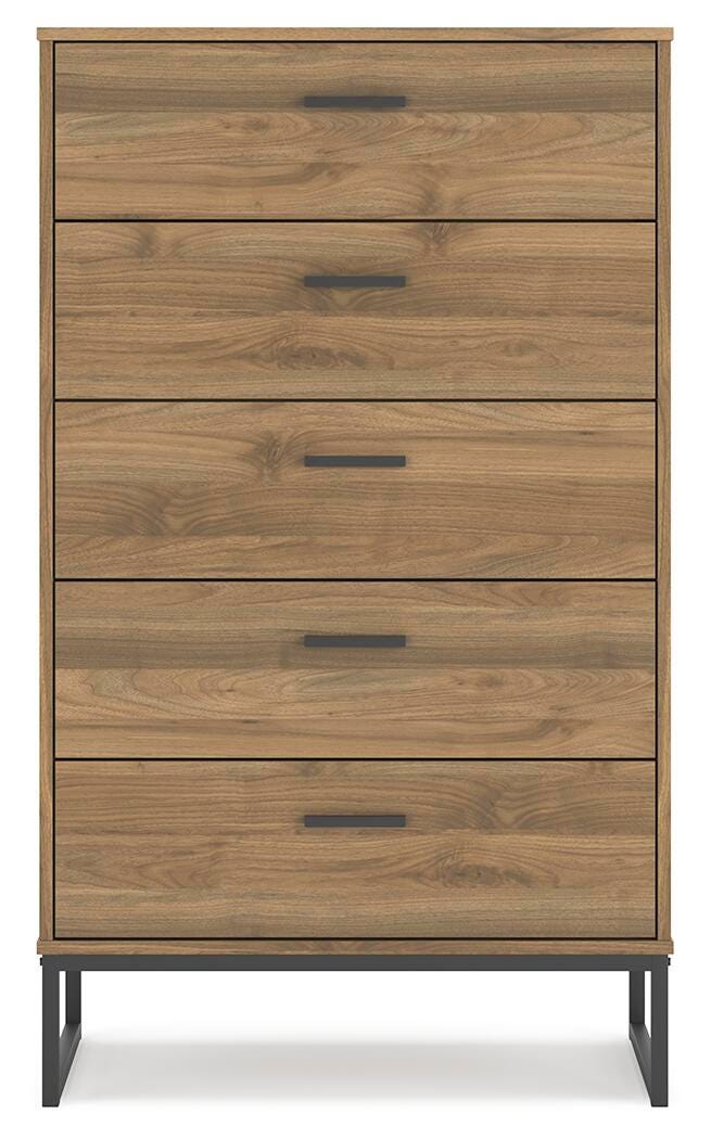 Deanlow Honey Five Drawer Chest - Brand New