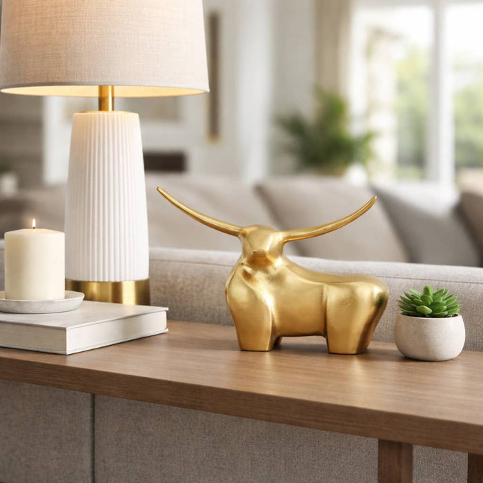 Decorative Figurine - Gold Metal Solid Standing Bull, 8 in.