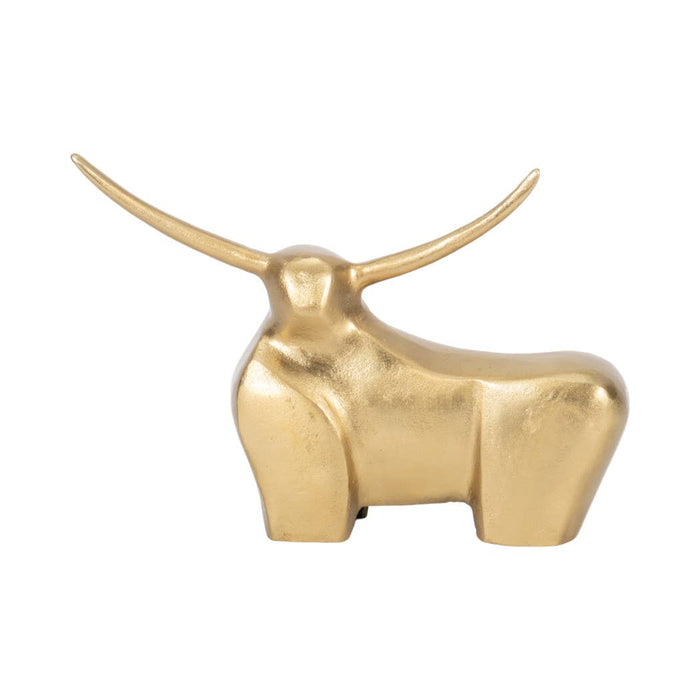 Decorative Figurine - Gold Metal Solid Standing Bull, 8 in.