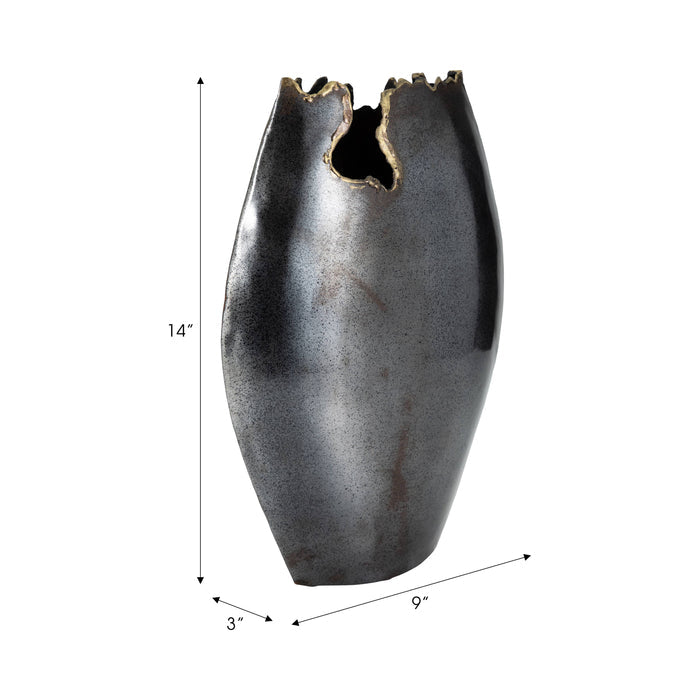 Decorative Vase - Black Metal Organic Edge Chipped, 14 in.