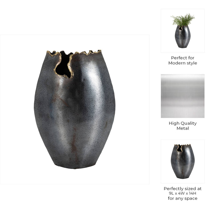 Decorative Vase - Black Metal Organic Edge Chipped, 14 in.