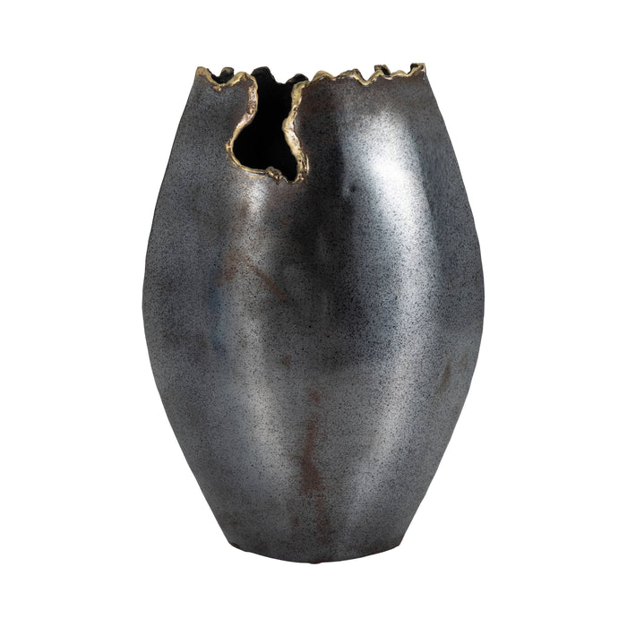 Decorative Vase - Black Metal Organic Edge Chipped, 14 in.