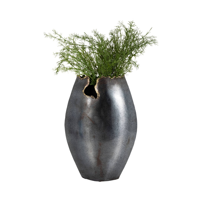 Decorative Vase - Black Metal Organic Edge Chipped, 14 in.