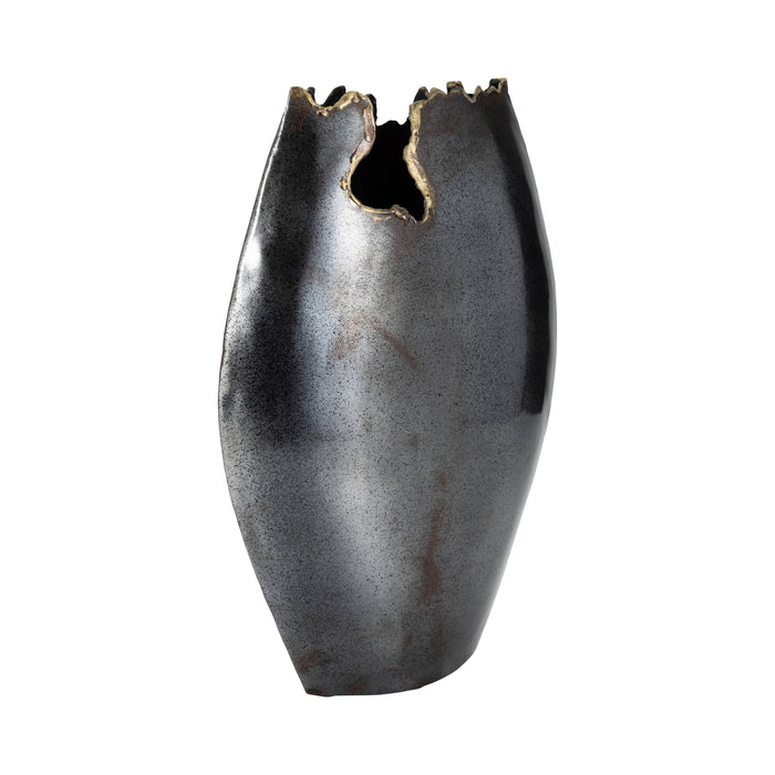 Decorative Vase - Black Metal Organic Edge Chipped, 14 in.
