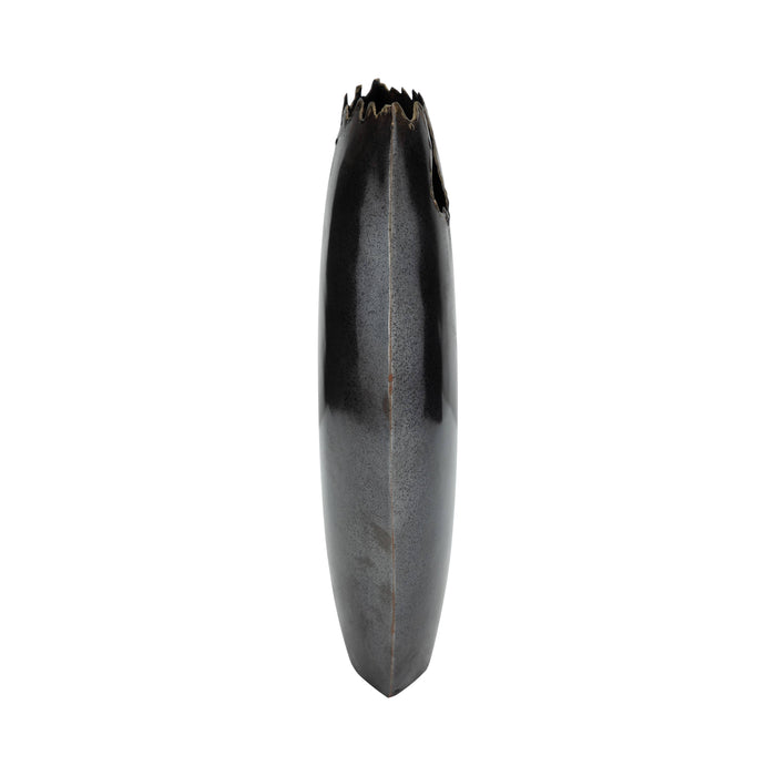 Decorative Vase - Black Metal Organic Edge Chipped, 14 in.