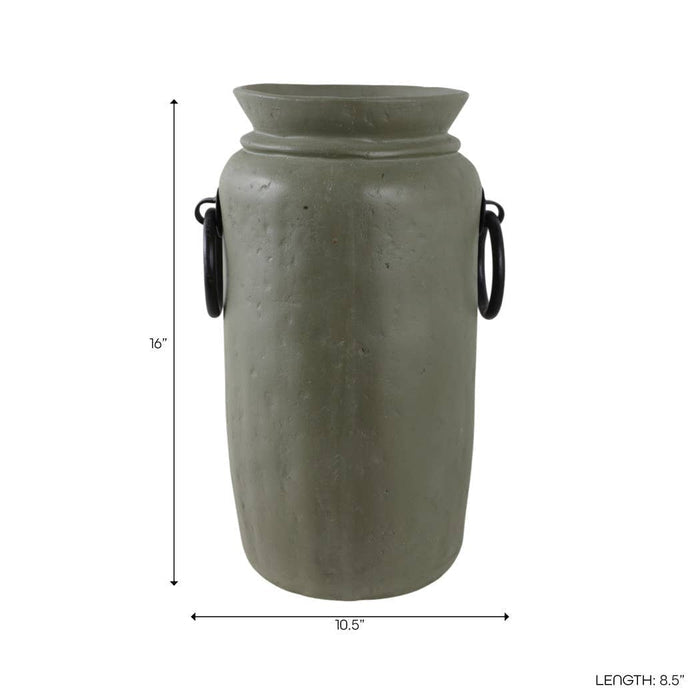Decorative Vase - Green/Black Ceramic Metal Handles, 16 in.
