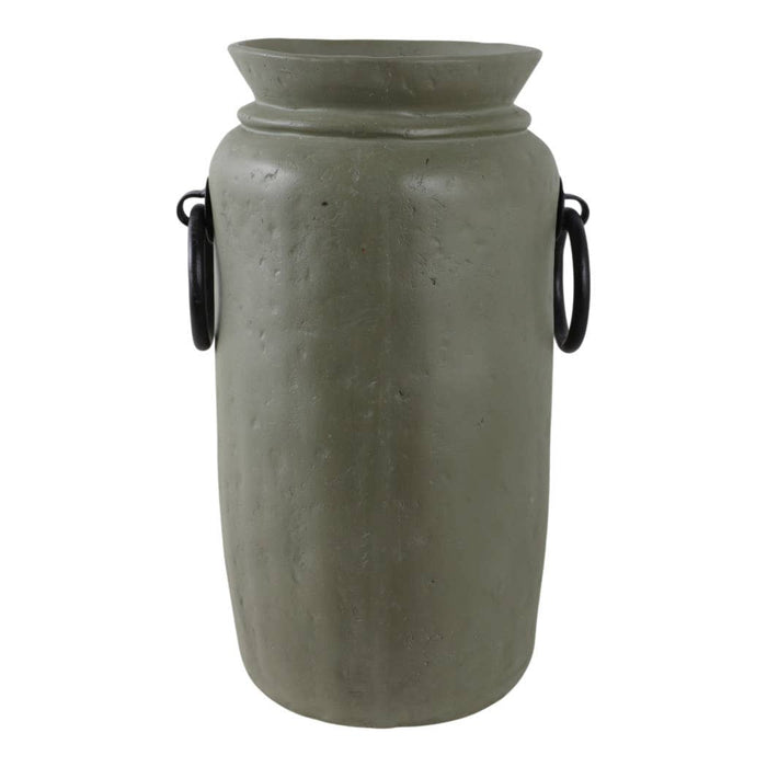 Decorative Vase - Green/Black Ceramic Metal Handles, 16 in.
