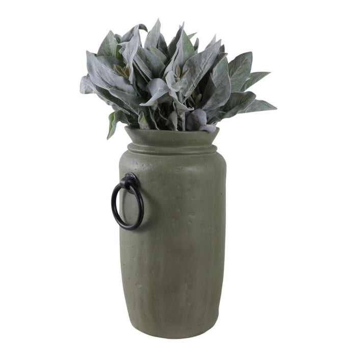 Decorative Vase - Green/Black Ceramic Metal Handles, 16 in.