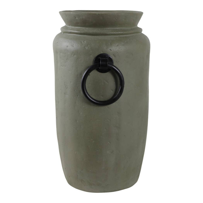 Decorative Vase - Green/Black Ceramic Metal Handles, 16 in.