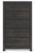 Delmorta Dark Gray Five Drawer Chest - Brand New