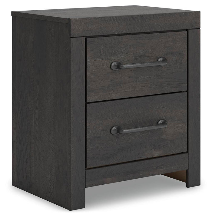 Delmorta Dark Gray Two Drawer Night Stand - Brand New