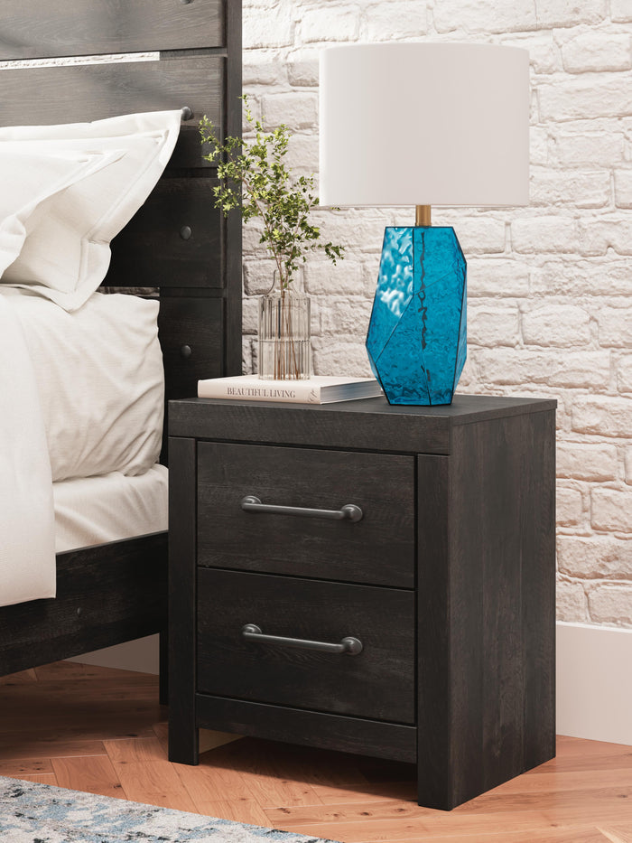 Delmorta Dark Gray Two Drawer Night Stand - Brand New