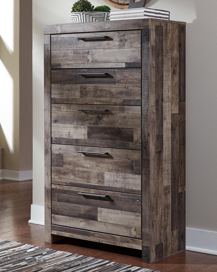 Derekson Multi Gray Five Drawer Chest - Brand New