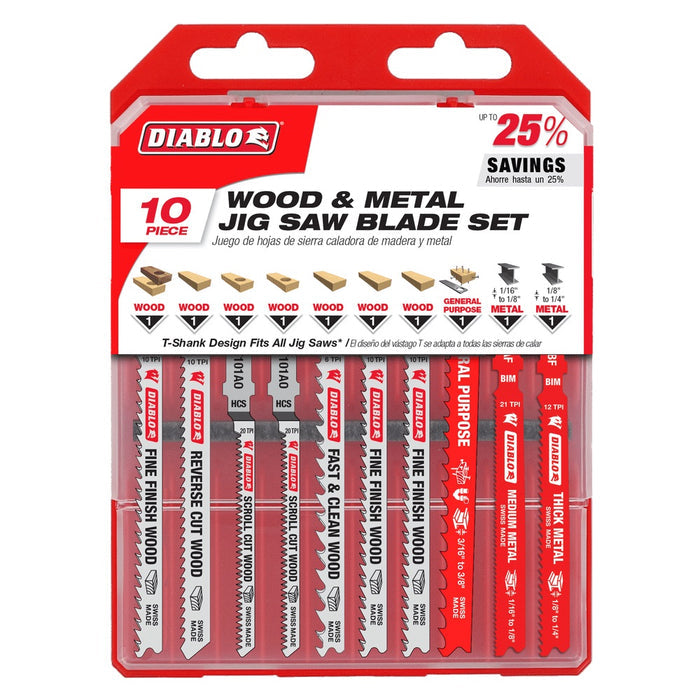 Diablo 10 pc T-Shank Jig Saw Blade Set for Wood & Metal (10pk)