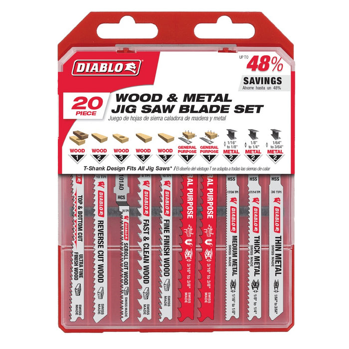 Diablo 20 pc T-Shank Jig Saw Blade Set for Wood & Metal