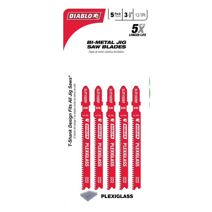 Diablo 3-5/8 in. 13 TPI Bi-Metal T-Shank Jig Saw Blades for Plexiglass (5PK)
