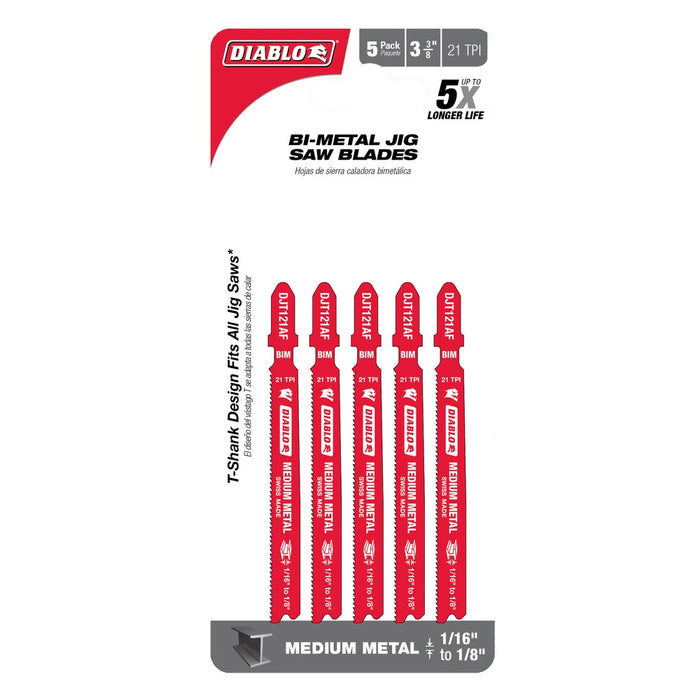 Diablo 3-5/8 in. 21 TPI Bi-Metal T-Shank Jig Saw Blades for Medium Metal (5pk)