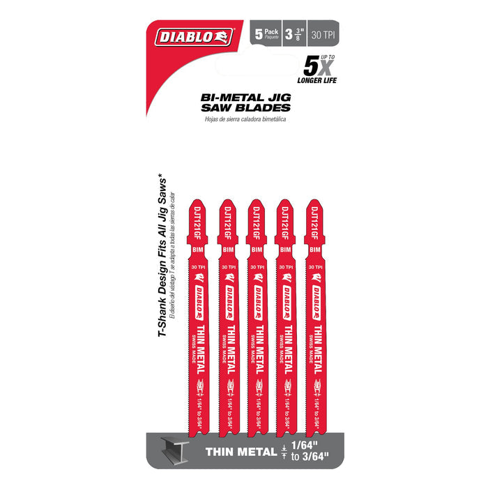 Diablo 3-5/8 in. 30 TPI Bi-Metal T-Shank Jig Saw Blades for Thin Metal (5PK)