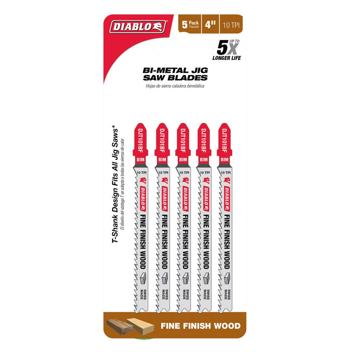Diablo 4 in. 10 TPI Bi-Metal T-Shank Jig Saw Blades for Fine Finish Cuts in Wood