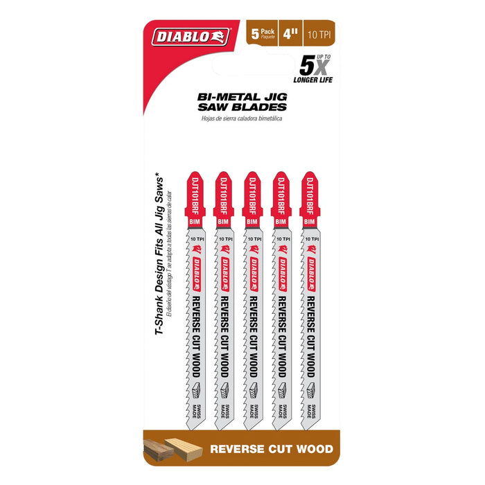 Diablo 4 in. 10 TPI Bi-Metal T-Shank Jig Saw Blades for Reverse Cuts in Wood (5pk)