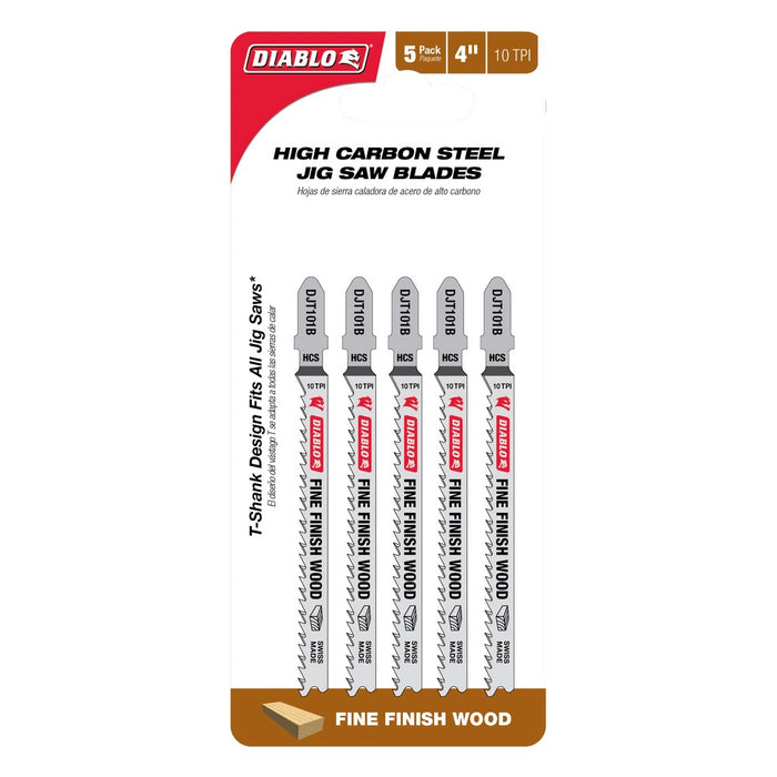 Diablo 4 in. 10 TPI High Carbon Steel T-Shank Jig Saw Blades for Fine Finish Cuts in Wood (5pk)
