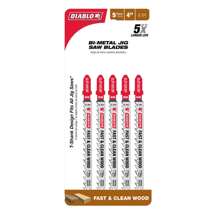 Diablo 4 in. 6 TPI Bi-Metal T-Shank Jig Saw Blades for Fast Cuts in Wood