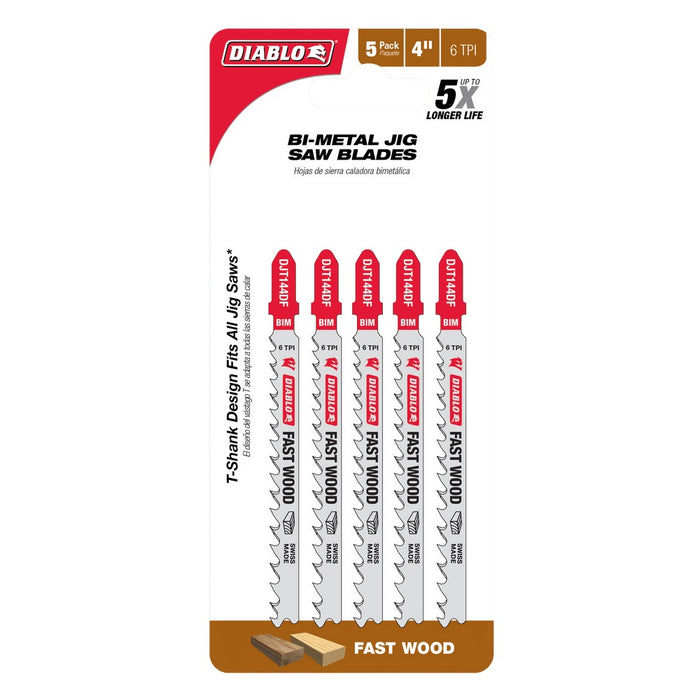 Diablo 4 in. 6 TPI Bi-Metal T-Shank Jig Saw Blades for Fast Wood Cuts